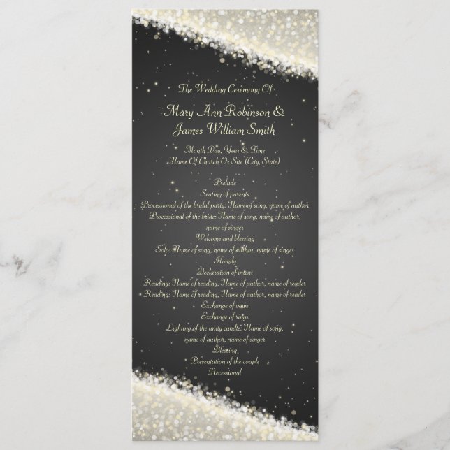 Elegant Wedding Program Dazzling Sparkles Black (Front)