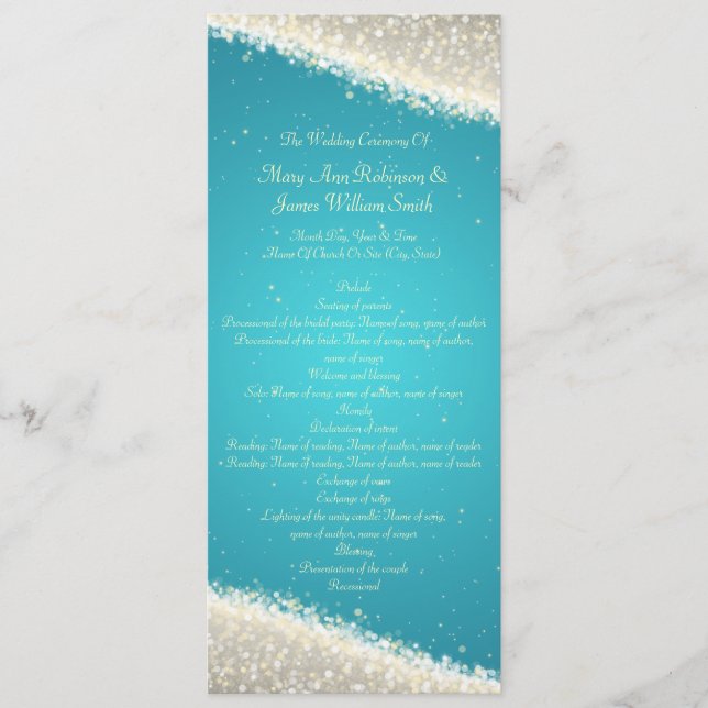 Elegant Wedding Program Dazzling Sparkles Turquois (Front)