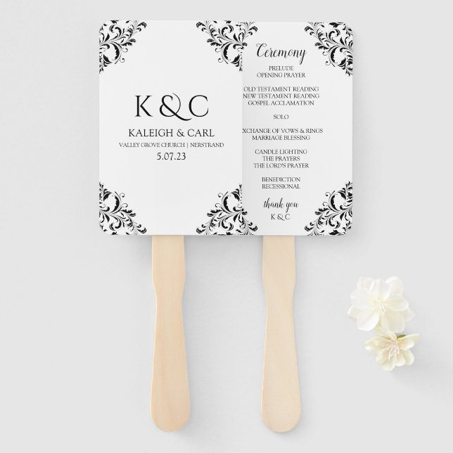 Elegant Wedding Program Fans | Vintage (Black) (Front and Back)