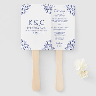 Elegant Wedding Program Fans   Vintage -Royal Blue