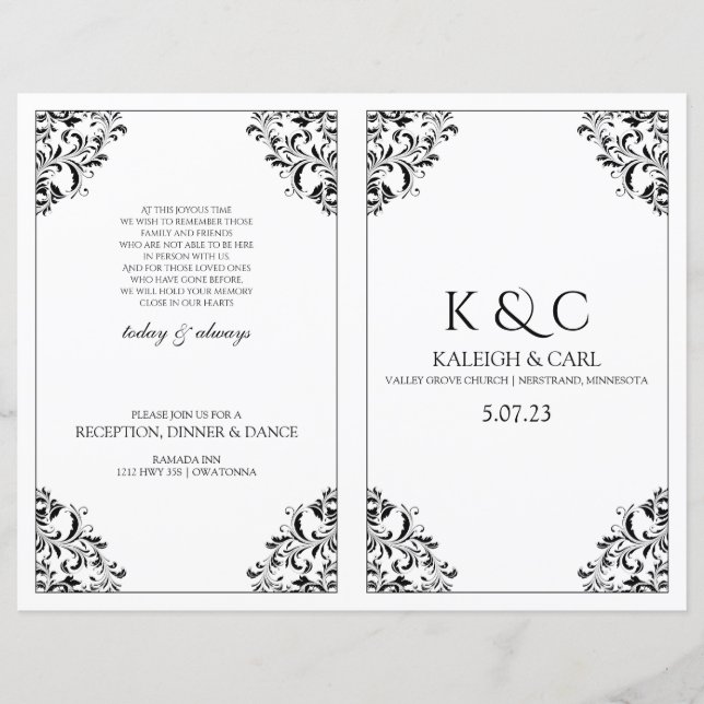 Elegant Wedding Program  - Foldover Booklet- Black (Front)