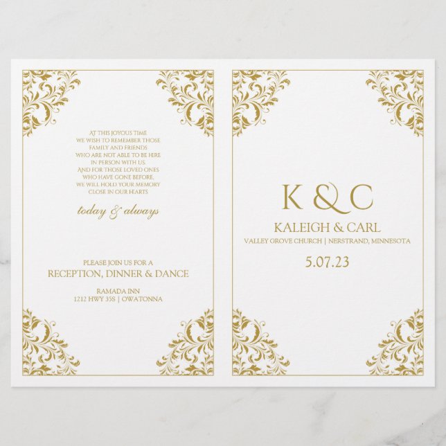 Elegant Wedding Program  - Foldover Booklet (Gold) (Front)
