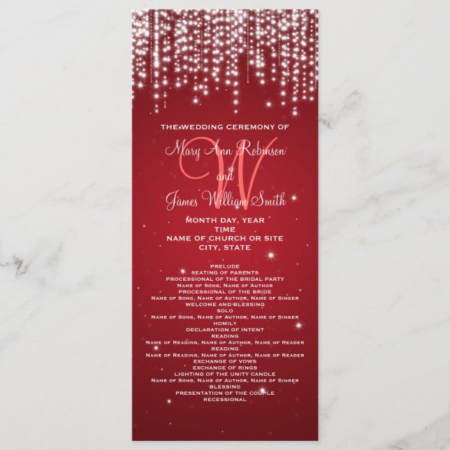Elegant Wedding Program Night Dazzle Red (Front)