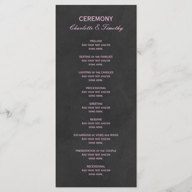Elegant Wedding Program Pink Black (Front)