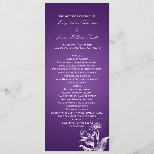 Elegant Wedding Program Poppy Purple (Front)