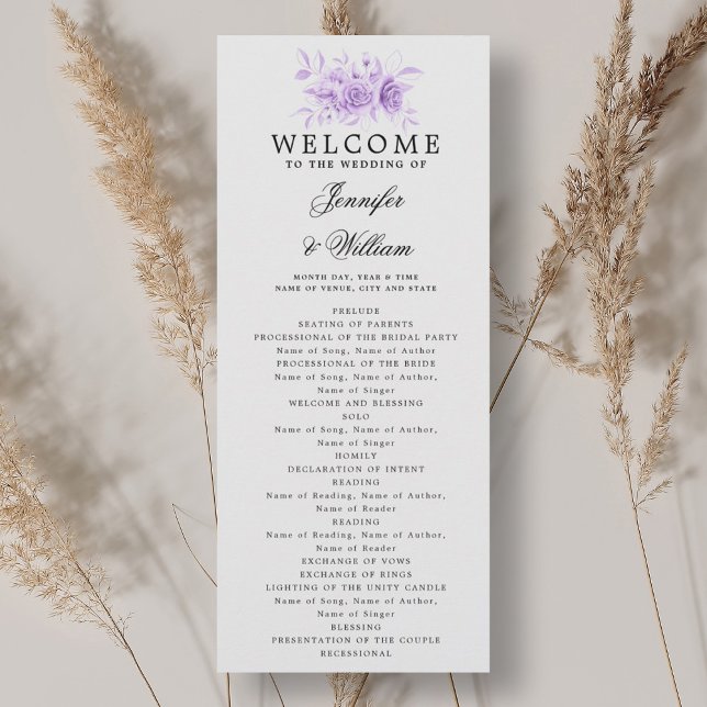 Elegant Wedding Program Purple Floral Script  (Elegant Wedding Program Purple Floral Script )