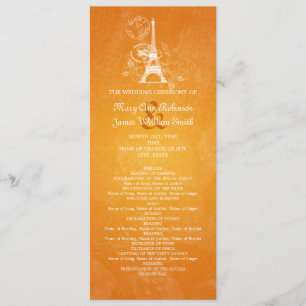 Elegant Wedding Program Romantic Paris Orange