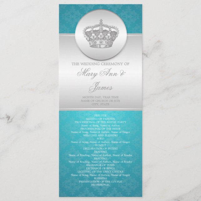 Elegant Wedding Program Royal Crown Blue (Front)