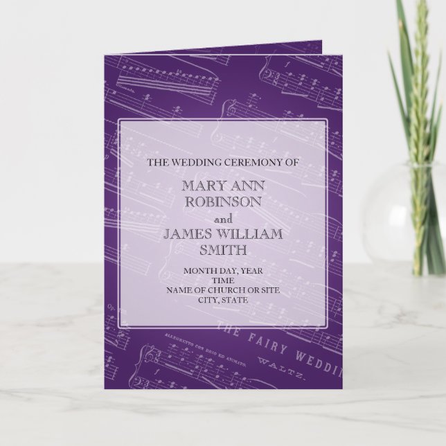 Elegant Wedding Program Sheet Music Purple (Front)