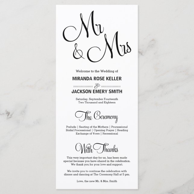 Elegant Wedding Program / Simple Wedding Program (Front)