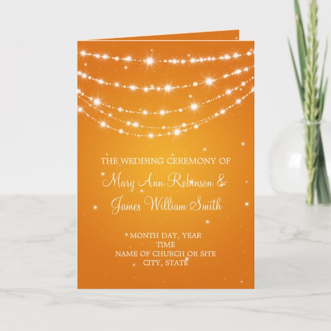 Elegant Wedding Program Sparkling Chain Orange (Front)