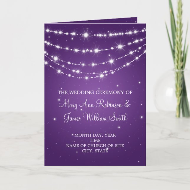 Elegant Wedding Program Sparkling Chain Purple (Front)
