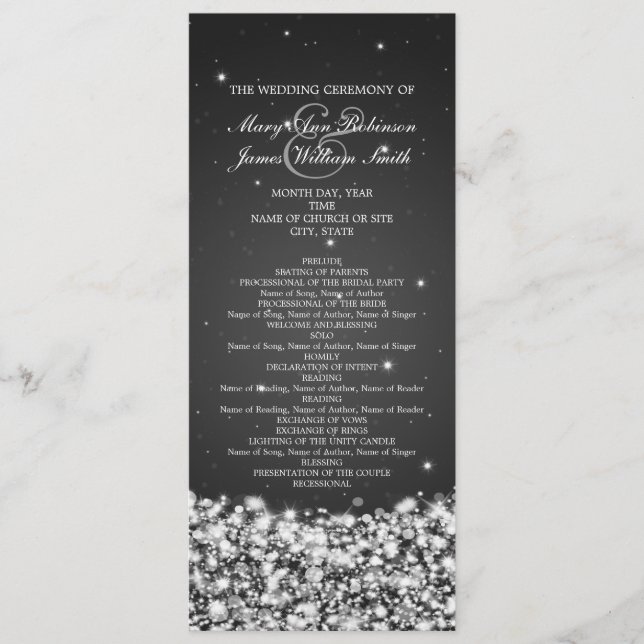 Elegant Wedding Program Star Sparkle Black (Front)
