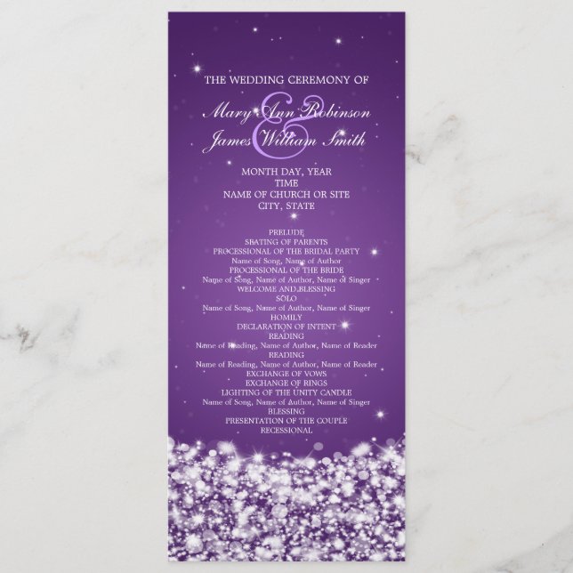 Elegant Wedding Program Star Sparkle Purple (Front)