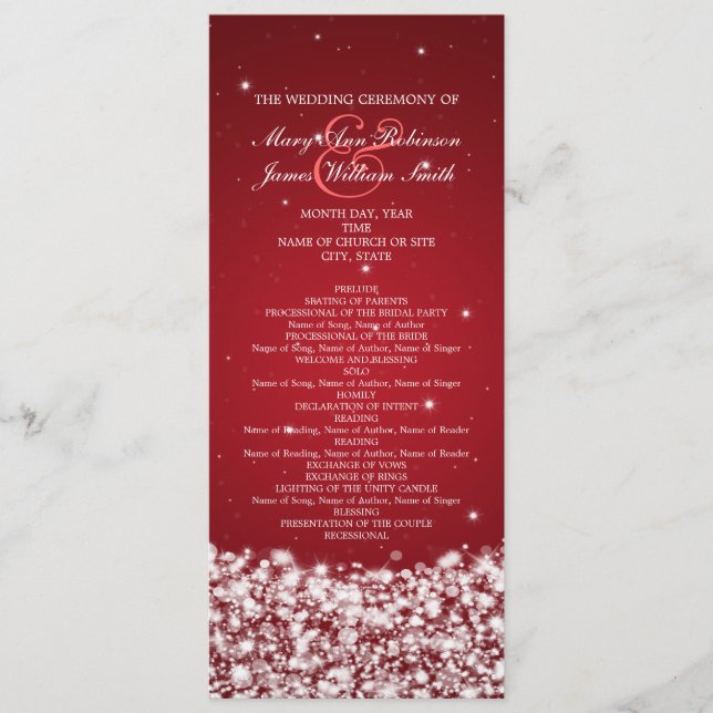 Elegant Wedding Program Star Sparkle Red (Front)