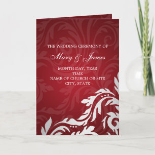 Elegant Wedding Program Swirly Flourish Red
