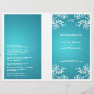 Elegant Wedding Program Vintage Swirls 2 Turquoise