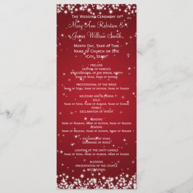 Elegant Wedding Program Winter Sparkle Red (Front)