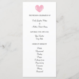 Elegant wedding program with rustic pink heart