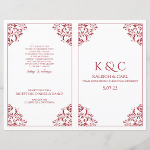 Elegant Wedding Programs  - Foldover Booklet- Red