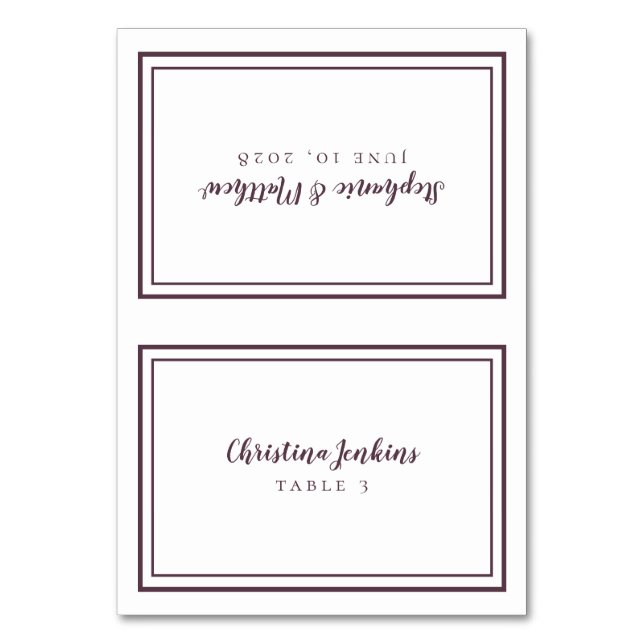 Elegant Wedding Purple Custom Guest Place Card (Front)
