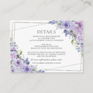 Elegant Wedding Purple Lilac Floral Silver Details Enclosure Card