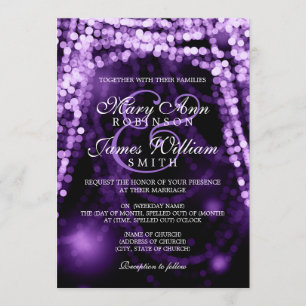 Elegant Wedding Purple String Lights Invitation