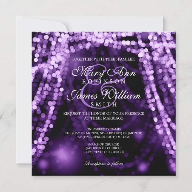 Elegant Wedding Purple String Lights Invitation (Front)