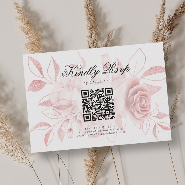 Elegant Wedding QR Code RSVP Blush Pink Floral (Elegant Wedding QR Code RSVP Blush Pink Floral)