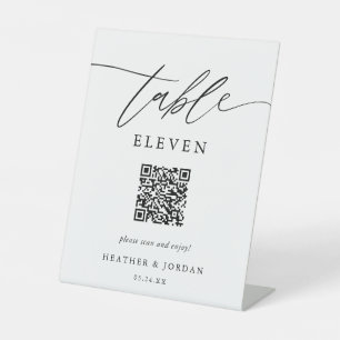 Elegant Wedding QR Code Table Numbers Pedestal Sign