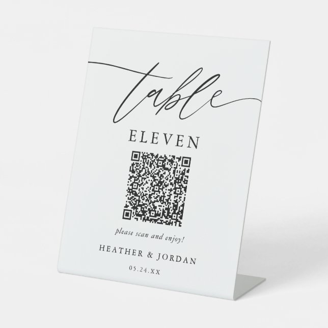 Elegant Wedding QR Code Table Numbers Pedestal Sign (Front)