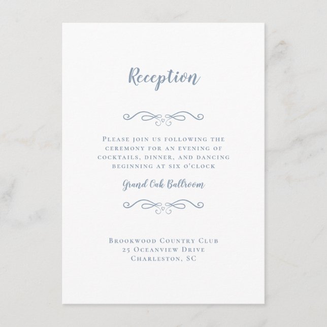 Elegant Wedding Reception Dusty Blue Chic Enclosure Card (Front)