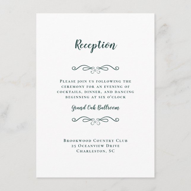 Elegant Wedding Reception Emerald Green White Chic Enclosure Card (Front)