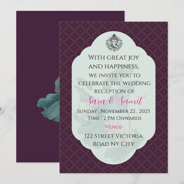 Elegant Wedding Reception Invitation Card (Front/Back)