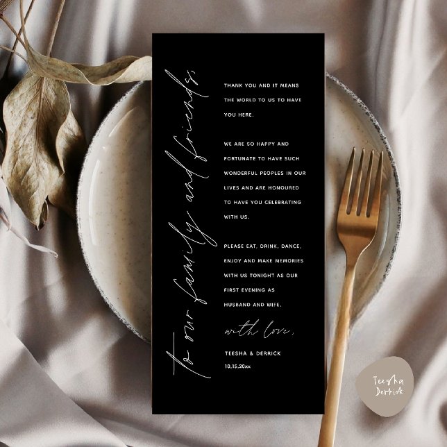 Elegant Wedding Reception Thank You Card for Guest (Elegant Wedding Reception Thank You Card for Guest Dinner Dancing in Classy Black White)
