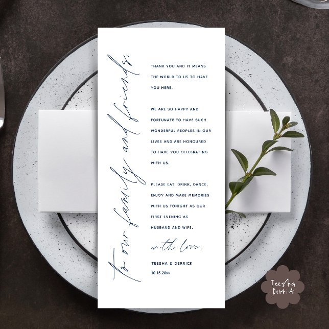 Elegant Wedding Reception Thank You Card for Guest (Elegant Wedding Reception Thank You Card for Guest Dinner Dancing in Navy Blue)