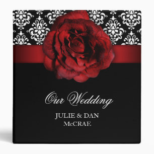 Elegant Wedding Red Rose Damask Red Black White Binder
