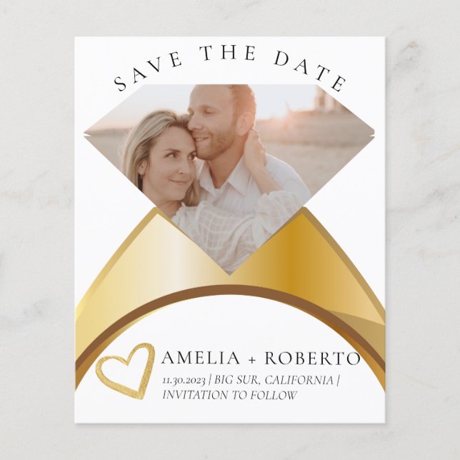 Elegant Wedding Ring Save The Date Photo Card (Front)