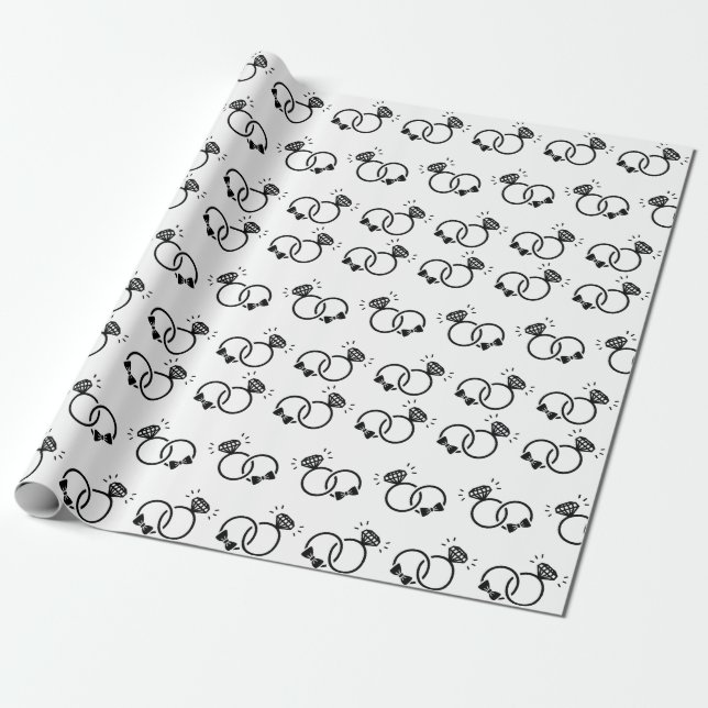 Elegant Wedding Rings Black and White Seamless Wrapping Paper (Unrolled)