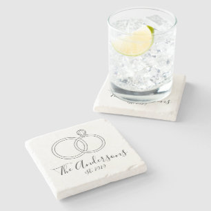 Elegant Wedding Rings Personalized Stone Coaster
