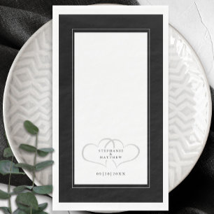 Elegant Wedding Romantic Hearts Black White Dinner Napkin