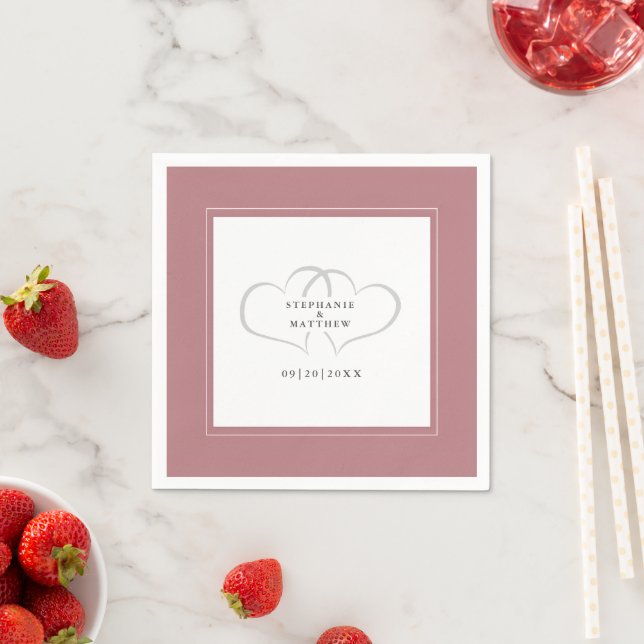 Elegant Wedding Romantic Hearts Dusty Rose Paper Napkin (Insitu)