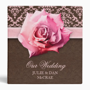 Elegant Wedding Rose Flower Damask Leather Binder