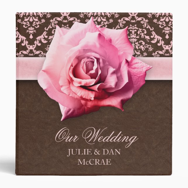 Elegant Wedding Rose Flower Damask Leather Binder (Front)