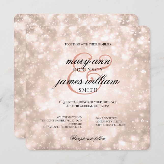 Elegant Wedding Rose Gold Champagne Bokeh Invitation (Front/Back)