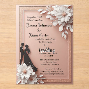 Elegant Wedding Rose Gold Floral Acrylic Invitations