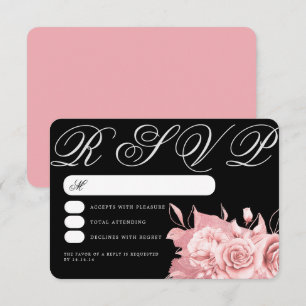 Elegant Wedding Rose Gold Floral Foil RSVP Black  Card