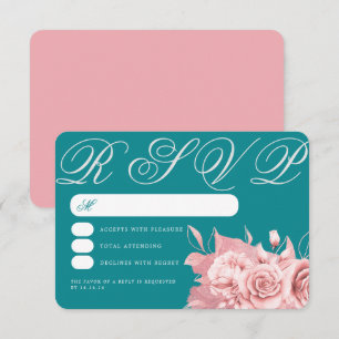 Elegant Wedding Rose Gold Floral Foil RSVP Teal  Card