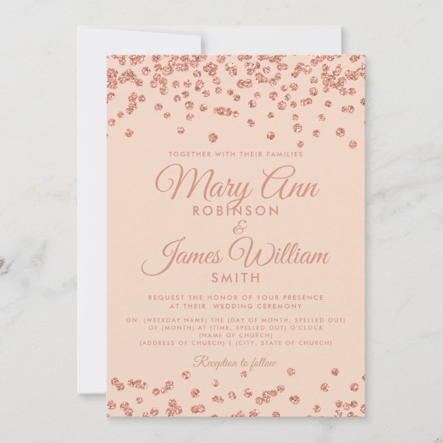 Elegant Wedding Rose Gold Glitter Confetti Blush Invitation (Front)