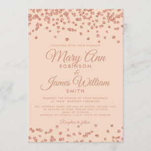 Elegant Wedding Rose Gold Glitter Confetti Blush Invitation